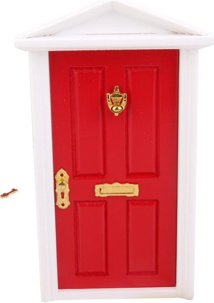 1:12 Dollhouse Minyatür Lüks Ahşap Kırmızı Dış Kapı 4 Anahtarı ile Panel (Yurt Dışından)