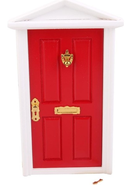 1:12 Dollhouse Minyatür Lüks Ahşap Kırmızı Dış Kapı 4 Anahtarı ile Panel (Yurt Dışından)