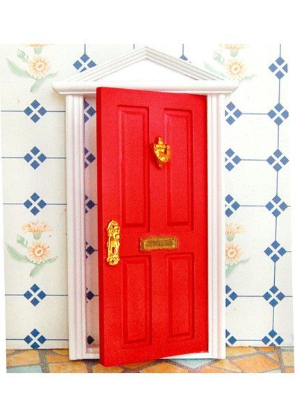 1:12 Dollhouse Minyatür Lüks Ahşap Kırmızı Dış Kapı 4 Anahtarı ile Panel (Yurt Dışından)