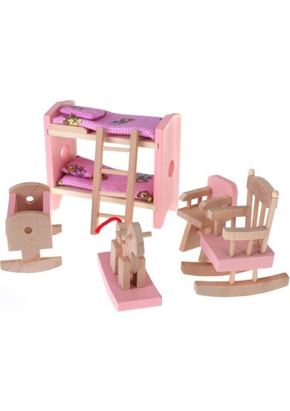 Dollhouse Mobilya Ahşap Ranza Oyuncak Çocuk Yatak Odası Dekoratif Süs (Yurt Dışından)