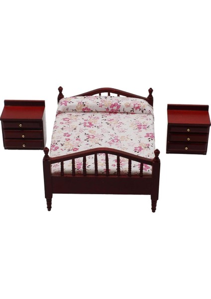 1/12 Ölçekli Dollhouse Minyatür Mini Mobilya Yatak Gece Masa Dıy Süsler Kahverengi Set (Yurt Dışından)