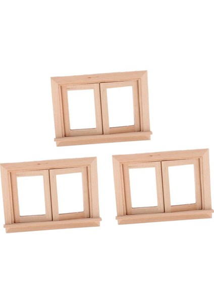 3 Adet 1/12 Dollhouse Minyatür Boyasız 2-Pane Pencere Çerçevesi Dıy Aksesuarları (Yurt Dışından)