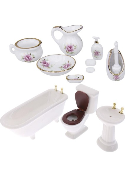 1/12 Dollhouse Seramik Mobilya Banyo Tuvalet Closestool Küvet Lavabo Seti (Yurt Dışından)