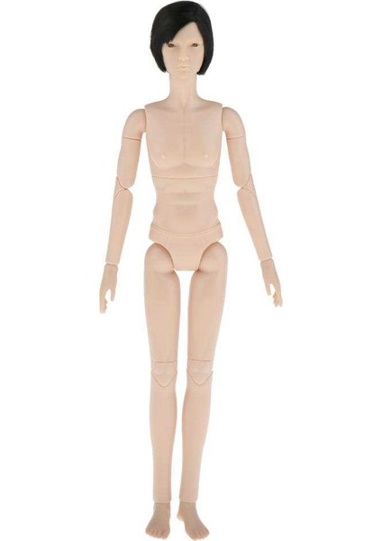 Bjd 24 Eklemli Erkek Bebek Vinil Vücut Peruk Diy 3D Gözlü Beyaz Cilt Siyah (Yurt Dışından)