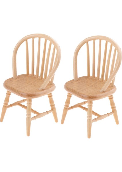 2 Adet 1/12 Dollhouse Mini Ahşap Yemek Odası Için Ahşap Yavru Arka Sandalye (Yurt Dışından)