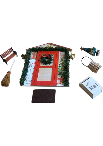 Dollhouse Bahçe Kapı Noel Ağacı Posta Kutusu Minyatür Ev Noel Dekor Oyuncaklar Kırmızı (Yurt Dışından)