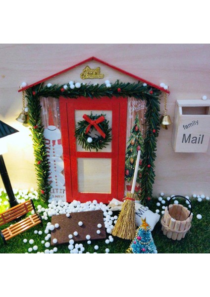 Dollhouse Bahçe Kapı Noel Ağacı Posta Kutusu Minyatür Ev Noel Dekor Oyuncaklar Kırmızı (Yurt Dışından) modelleri