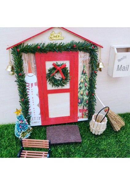 Dollhouse Bahçe Kapı Noel Ağacı Posta Kutusu Minyatür Ev Noel Dekor Oyuncaklar Kırmızı (Yurt Dışından) fırsatları