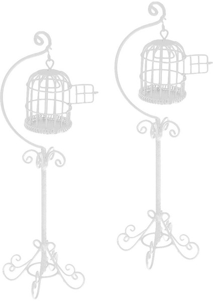 2 Adet 1/12 Retro Dollhouse Minyatür Birdcage Standı Model Dekor Beyaz ile (Yurt Dışından)