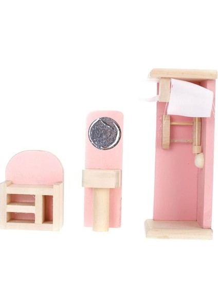 Vintage Ahşap Banyo Seti Bebekler Evin Minyatür Mobilya Pembe Açık Pembe (Yurt Dışından)