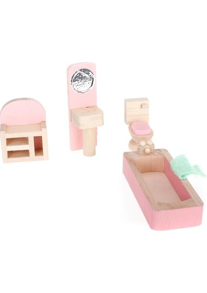 Vintage Ahşap Banyo Seti Bebekler Evin Minyatür Mobilya Pembe Açık Pembe (Yurt Dışından)