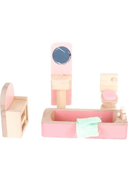 Vintage Ahşap Banyo Seti Bebekler Evin Minyatür Mobilya Pembe Açık Pembe (Yurt Dışından)