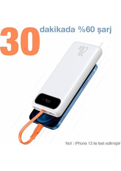 Lightning Kablolu Dijital Göstergeli 20W 10000mAh Powerbank Taşınabilir Şarj Aleti