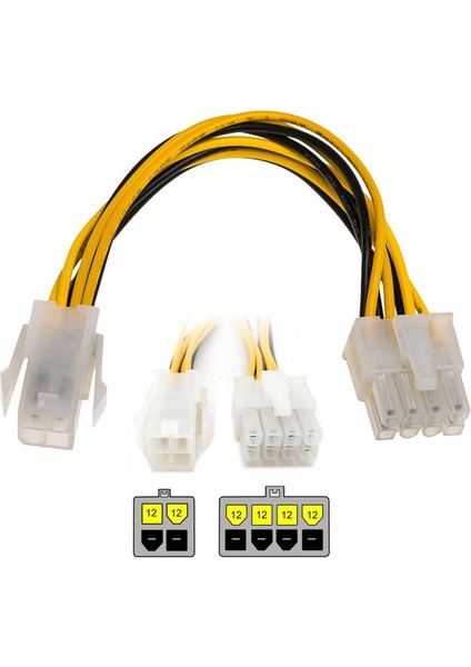 Atx 12V 4 Pin Cpu Güç Kablosu To 8 Pin Power Kablo 30 cm