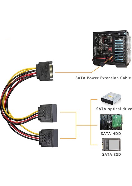 Sata 15 Pin Erkek To 2x Y Sata Power Çoklayıcı Uzatma Kablosu 30 cm