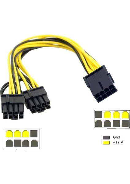 8 Pin Pcıe 12V To Dual 6+2 8 Pin Pcı E Gpu Power Güç Kablosu 30 cm