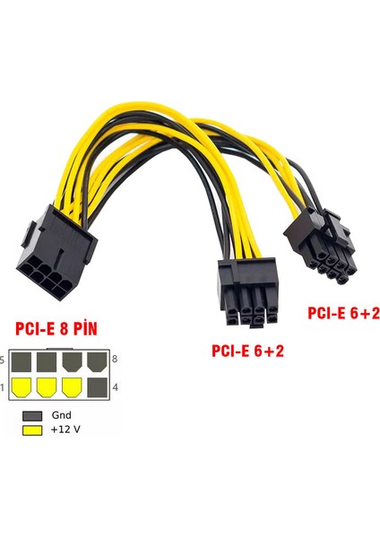 8 Pin Pcıe 12V To Dual 6+2 8 Pin Pcı E Gpu Power Güç Kablosu 30 cm