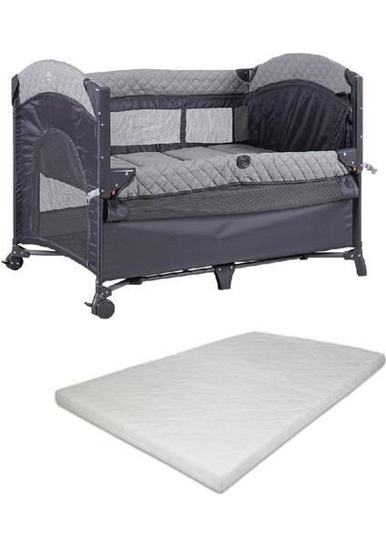 Miami Basic Anne Yanı Oyun Parkı Park Yatak 70X110 Gri+Yatak 8041