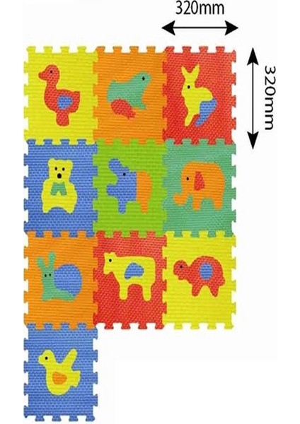 Sevimli Hayvanlar 10 Parça Eğitici Bebek Puzzle Oyun Matı Yer Karosu