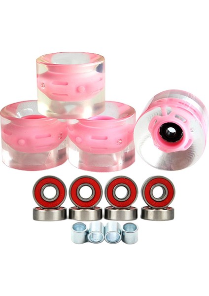 4x Aydınlık Kaykay Tekerlekleri Rulmanlar ile Işık Glow Flaş Longboard Pembe