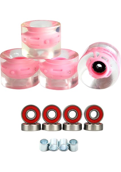 4x Aydınlık Kaykay Tekerlekleri Rulmanlar ile Işık Glow Flaş Longboard Pembe