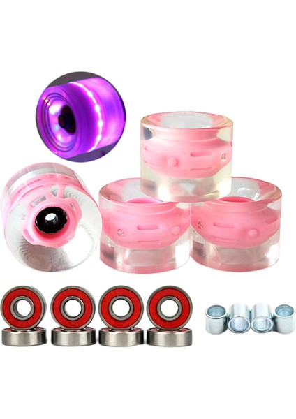 4x Aydınlık Kaykay Tekerlekleri Rulmanlar ile Işık Glow Flaş Longboard Pembe