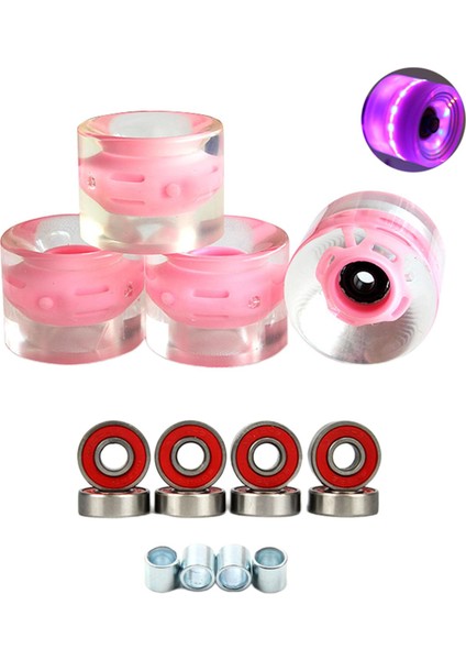 4x Aydınlık Kaykay Tekerlekleri Rulmanlar ile Işık Glow Flaş Longboard Pembe