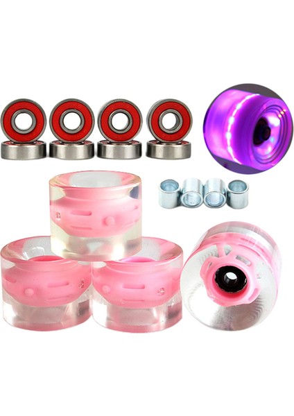 4x Aydınlık Kaykay Tekerlekleri Rulmanlar ile Işık Glow Flaş Longboard Pembe