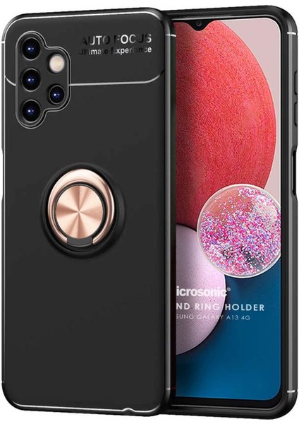 Samsung Galaxy A13 4g Kılıf Kickstand Ring Holder Siyah Rose