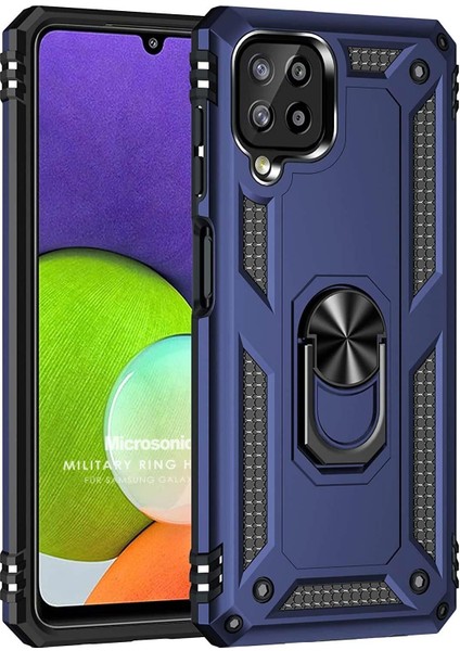 Samsung Galaxy M22 Kılıf Military Ring Holder Lacivert