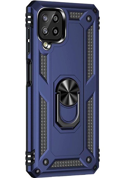 Samsung Galaxy M22 Kılıf Military Ring Holder Lacivert