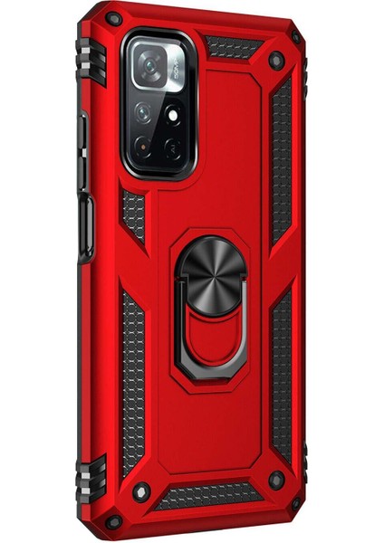 Xiaomi Redmi Note 11T Kılıf Military Ring Holder Kırmızı fiyatları