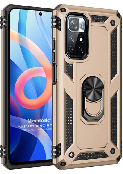 Xiaomi Redmi Note 11T Kılıf Military Ring Holder Gold