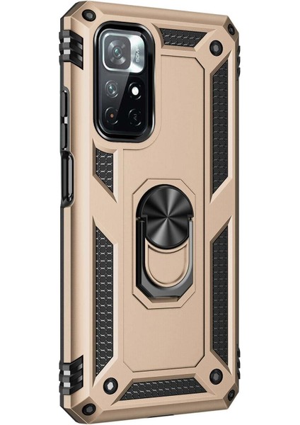 Xiaomi Redmi Note 11T Kılıf Military Ring Holder Gold fiyatları