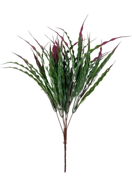 Yapay Çiçek Bordoyeşil Kalın Kıvrımlı Saz Garnitür Aradal Dekoratif Yapay Bitki 45CM