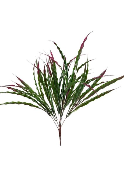 Yapay Çiçek Bordoyeşil Kalın Kıvrımlı Saz Garnitür Aradal Dekoratif Yapay Bitki 45CM