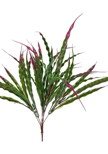 Yapay Çiçek Bordoyeşil Kalın Kıvrımlı Saz Garnitür Aradal Dekoratif Yapay Bitki 45CM