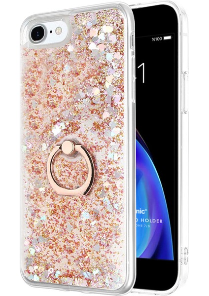 Apple iPhone Se 2022 Kılıf Glitter Liquid Holder Gold