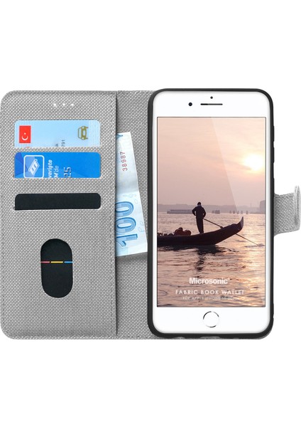 Apple iPhone Se 2022 Kılıf Fabric Book Wallet Gri