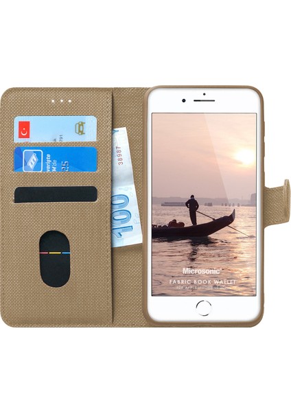 Apple iPhone Se 2022 Kılıf Fabric Book Wallet Gold