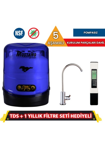 5 Aşamalı Mustang Su Arıtma Cihazı Kırmızı (Nsf Onaylı Tank ve Filtre + Anti Bakteriyel) + Tds ve 1 Yıllık Filtre Seti Hediyeli