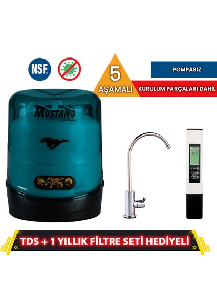 5 Aşamalı Mustang Su Arıtma Cihazı Kırmızı (Nsf Onaylı Tank ve Filtre + Anti Bakteriyel) + Tds ve 1 Yıllık Filtre Seti Hediyeli
