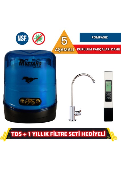 5 Aşamalı Mustang Su Arıtma Cihazı Kırmızı (Nsf Onaylı Tank ve Filtre + Anti Bakteriyel) + Tds ve 1 Yıllık Filtre Seti Hediyeli