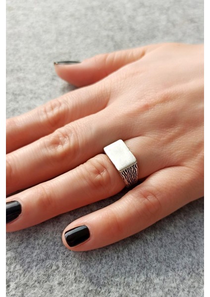 Antik Gümüş Kaplama Dikdörtgen Şekilli El Yapımı Ayarlanabilir Unisex Yüzük fırsatları