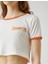 Kadın Crop Tişört Biyeli Kısa Kollu Minimal Baskılı 5
