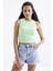 Fıstık Yeşil Basic Kolsuz O Yaka Kadın Crop Top Atlet - 97204 3