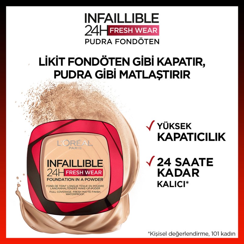L'Oréal Paris İnfaillible 24H Fresh Wear Pudra Fondöten 40 Cashmere Yüksek Kapatıcılık ve Mat Bitiş