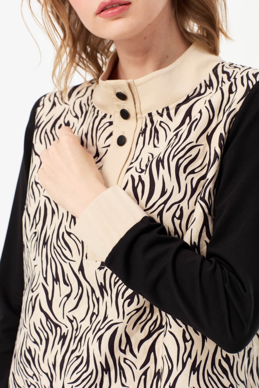 Esswaap Tiger Desenli Sweatshirt Bej görsel 3