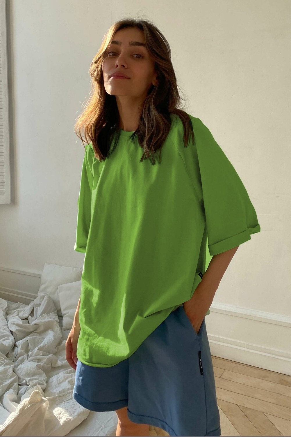 Madmext Lila Oversize Basic Kadın Tişört