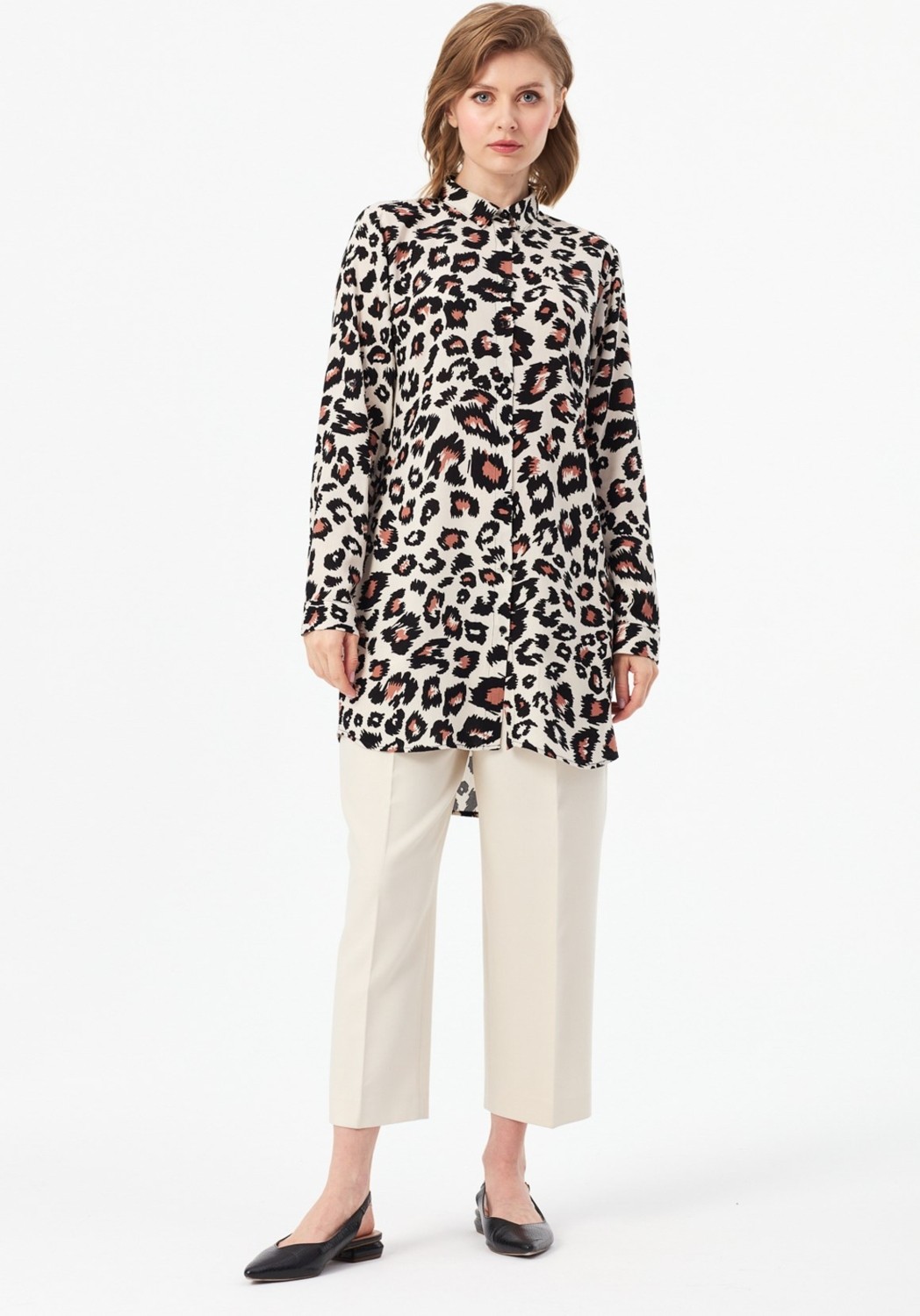 Esswaap Zebra Desen Tunik Ekru